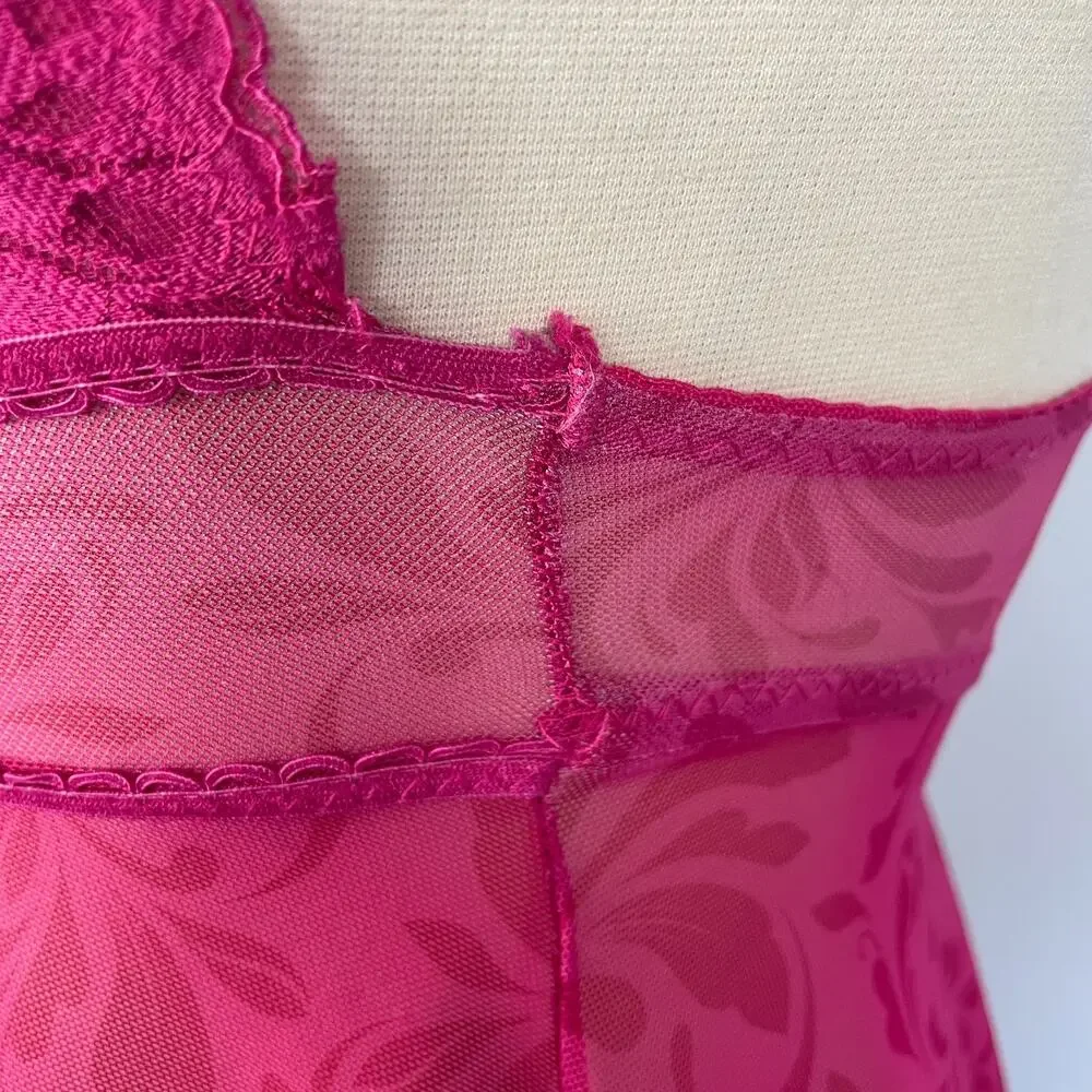 Cami Tank Top Size Medium Hot Pink Sheer Mesh Babydoll Lingerie Romantic